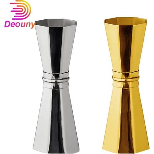 DEOUNY 1/1.5OZ Jigger Bar Tool Bartender Stainless Steel Octagon Measuring Cocktail Jigger Copper Plated Cup Barman Accesorios