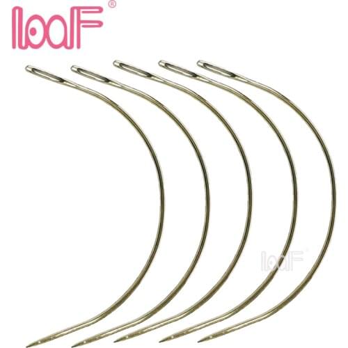 LOOF 144pcs 9CM C Shape Curved Ventilating Needles Threader Sewing/Weaving Wig Needles for Human Hair Extension Weft Weaving
