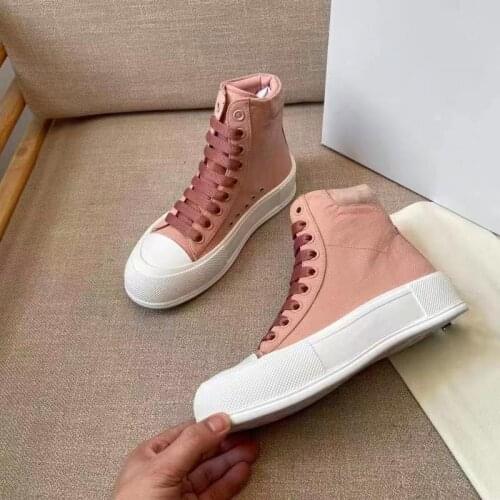 High Top Canvas Casual Shoes Women Thick Sole Shoes Female Sneakers Fashion White Sole Luxury Brand Shoes Woman Lace Up Designer