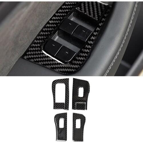 Window Lift Switch Button Decoration Cover Trim Sticker Decal for Tesla Model-3 Car Interior Accessory Styling Soft Carbon Fiber