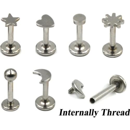 Stainless Steel Moon&Star&Sun&Heart Lip Stud Ring Labret Bar Earring PushFit Tragus Cartilage Internally Thread Piercing Jewelry