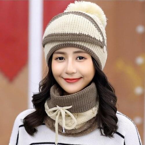 KENSHELLEY Set 3 Anti-fog Hats Velvet Thick Bib Mask Beanie Hat Warm knitted Wool Cap Dustproof Hats Women Winter Beanies