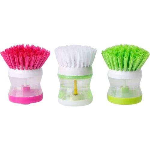 Kitchen Wash Tool Pot Dish Plastic Brush with Washing Up Liquid Soap Dispenser L4MB