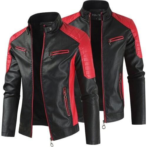 2020 Mens Spliced Biker Leather Jacket Fashion Casual Military Training Bomber Jacket Coat Male Winter Vintage Warm Pu Outwear