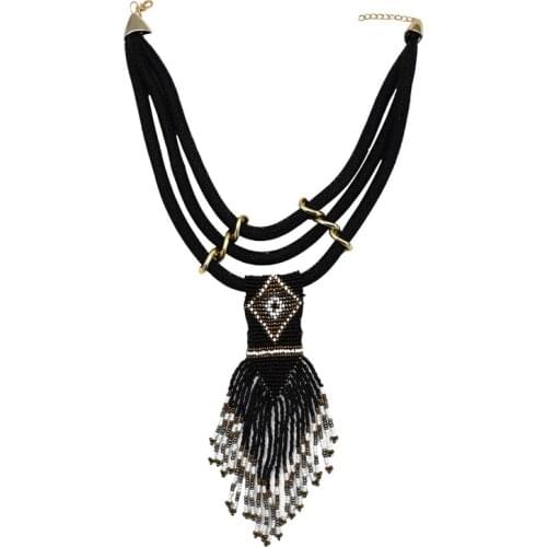 Trendy Lady Beads Tassel Pendant Necklace Female Party Accessories Fashion Hand-knitted Sweater Chain Women Multi-Layers Choker