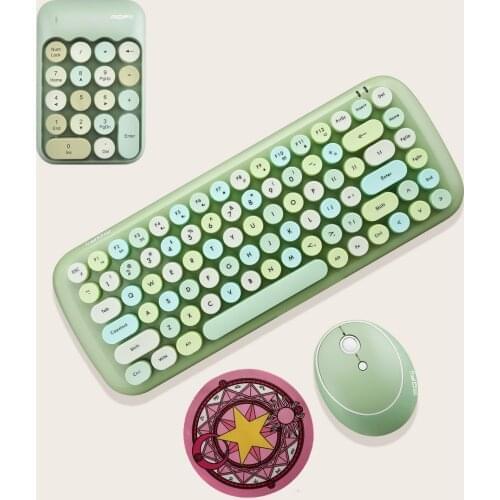 MOFII Mini 2.4Ghz Wireless Keyboard and Mouse Set Round Keycap Girl Heart Mixed Color Wireless Keyboard and Mouse for Notebook