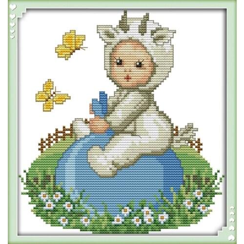The baby goat cross stitch kit animal 18ct 14ct 11ct count print canvas stitches embroidery DIY handmade needlework plus