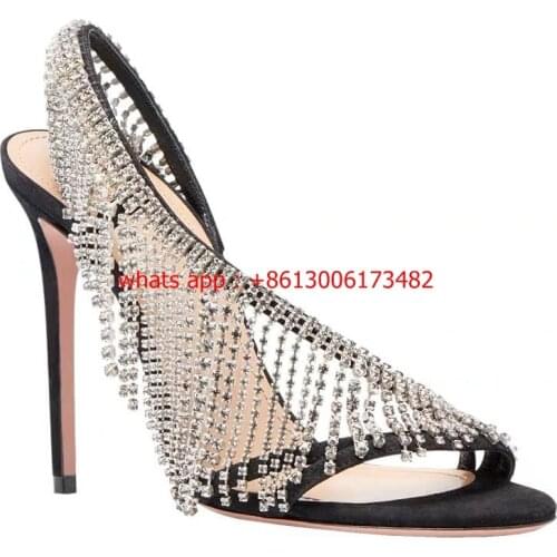 New arrive woman design brand high heel rhinestones tassel open toe high heel sandal
