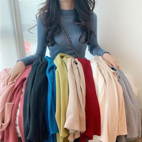 2021 Autumn Women Pullover Sweater Half Turtleneck Solid Long Sleeve Knitted Winter Basic Ladies Slim Shirts Tops Fall Sweaters