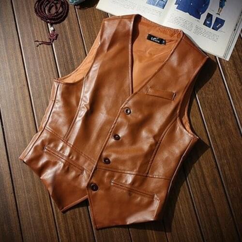 Autumn Mens Vests Coats Fashion PU Leather Sleeveless Jackets Casual Outwear Biker Leather Waistcoats Mens Clothing