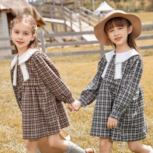 3-14 Years Children Plaid Dress For Girls Autumn Spring Outdoor Activities Party Dresses Clothes Long Sleeve Mid Length Gowns