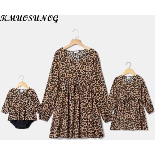 Spring Mother Daughter Dresses Leopard Printed Dress For Mommy And Me Fashion Baby Girl Romper Family Look Mom Daughter Clothes