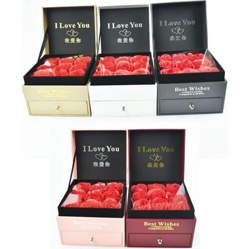 1pcs Girl friend Gift Soap Foam Rose Jewelry Box with 100 Language I Love you Necklace valentines day gift