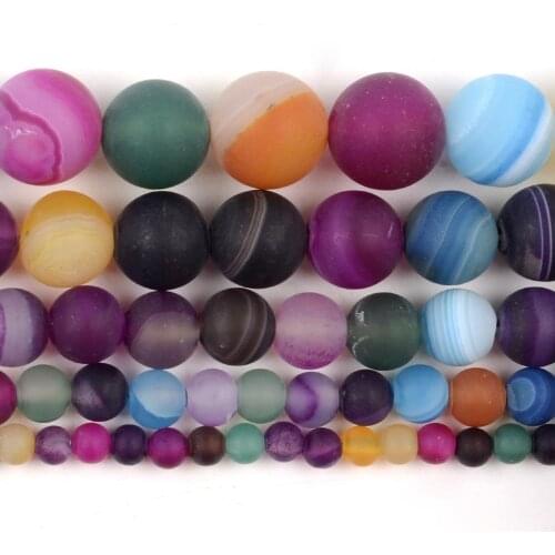 Natural Frosted Color Striped Agates Stone Beads Round Loose Spacer Beads For Jewelry Making 4/6/8/10/12mm DIY Bracelet Handmade