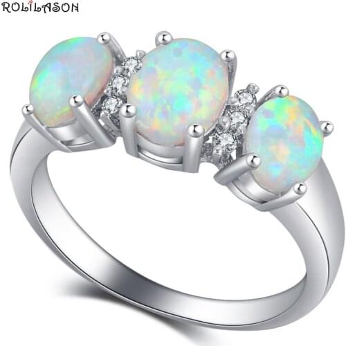 ROLILASON 2016 New Arrival fashion jewelry Ring for women White fire Opal silver plated Rings USA size #6#7#8#9#10 OR889