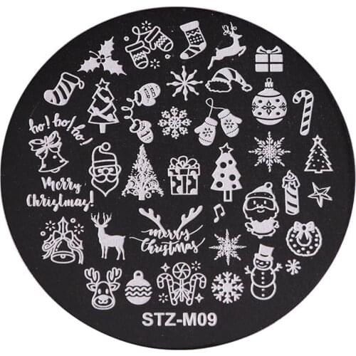 Christmas Nail Art Small Round Steel Plate Christmas Tree Christmas Snowflake Seal Template Nail Art Decoration