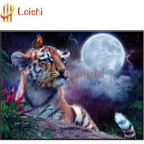 DIY photo custom Siberian tiger, moon, butterfly, rainy night diamond mosaic diamond rhinestone full drills square round decor