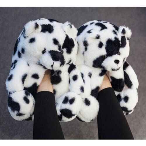 Teddy Bear women christmas plush slippers Cartoon Cute Bear House Slipper Furry Faux Fur Slides Woman Furry Flip Flop Shoes