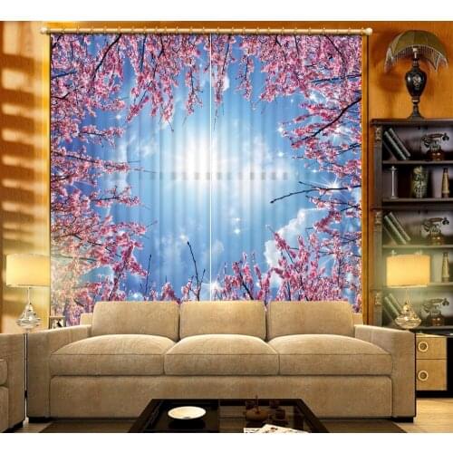 Blue curtains 3D Curtain Printing Blockout Polyester Chinese Sun Photo Drapes Fabric For Room Bedroom Window