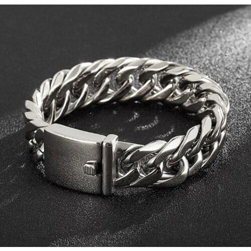 Top Grade Mens Silver Color/Gold Stainless Steel Cuban Curb Chain Bracelet Strong Heavy Male Miami Bracelets Chain Jewelry Gift