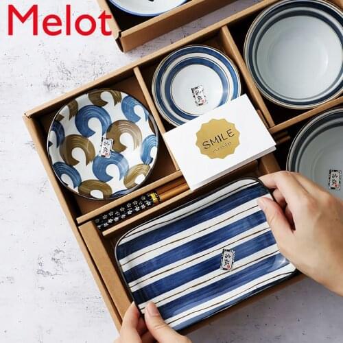 Japanese for One Person Ceramic Underglaze Tableware Set Household Plate Tableware Gift ramen bowl bowls enamel bowl