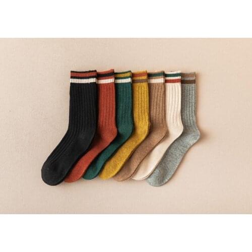 Yishine 10 Pairs New Spring Autumn Girls Solid Needles Knitting Striped Elegant Middle Sock Warm Cotton Socks for Women
