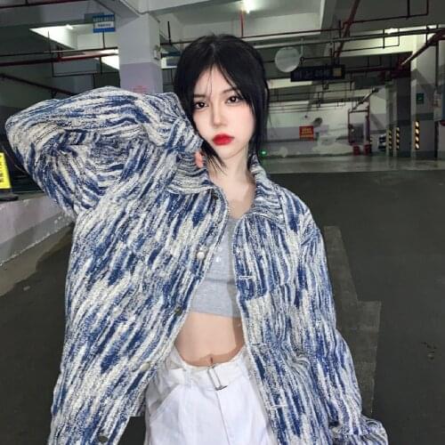 Tie-Dyed Denim Jacket Woman 2021 Spring Autumn New Korean Fashion Loose Vintage Fried Street Harajuku Tooling Jeans Coat Female