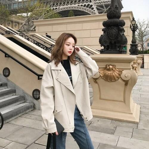 Autumn 2021 New Vintage Oversized Black Faux Leather Jacket Women Streetwear Bomber Jacket Motorcycle Biker Coat Ropa De Mujer