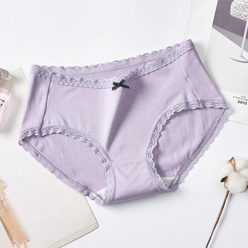 Ladies Cotton Panties Breathable Mid-Rise Girls Solid Color Femme Comfortable Briefts Violet Underwear For Women 3pc/set