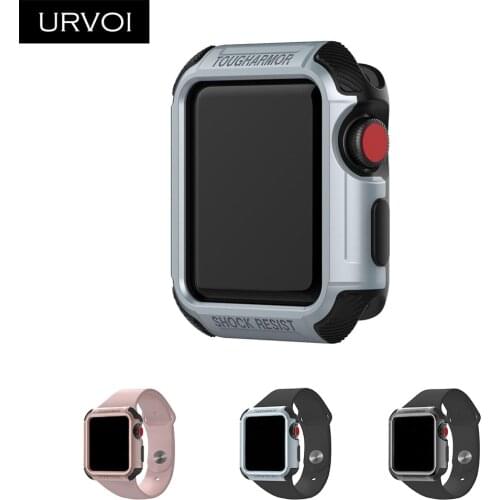 URVOI tough armor case for Apple Watch series 3 2 1 PC cover strap Silicone full protector for iWatch metal color design 38 42mm