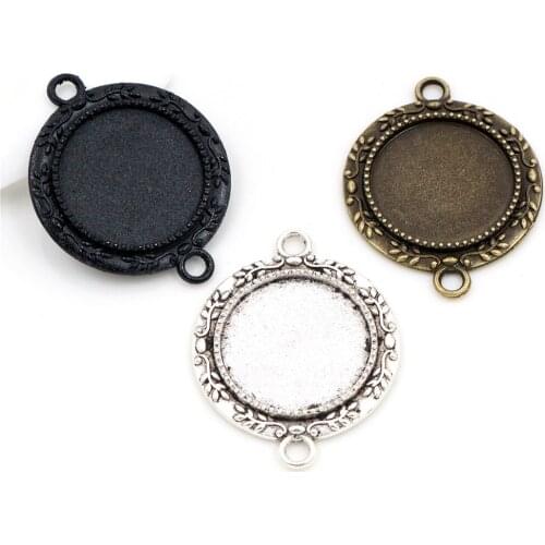 10pcs 20mm Inner Size Antique Bronze and Antique Silver Plated and Black Flower Style Cabochon Base Setting Charms Pendant