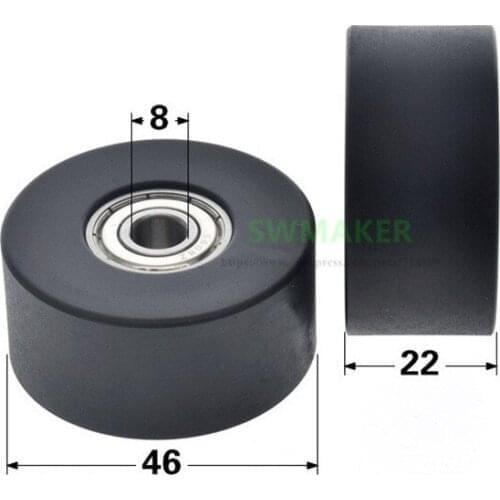 10pcs 8*46*22mm 10*46*22mm Rowing machine pulley, cushion PU polyurethane silent guide pulley, double bearing rolling pulley