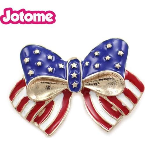 100pcs/lot Independence Day July 4th American USA Star Flag Ribbon Bow Tie Brooch Pin