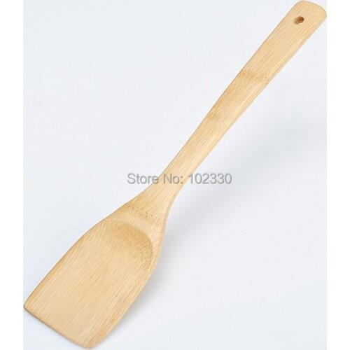 100pcs Natural Bamboo Turners With Long Handle Not Stickt Pot Cook Frying Egg Steak Fish Cooking Utensils Kitchen Spoons