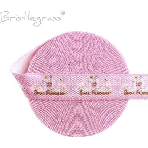 BRISTLEGRASS 100 Yard by Roll 5/8" 15mm Swan Princess Print Fold Over Elastics FOE Spandex Satin Band Hair Tie Dress Sewing Trim