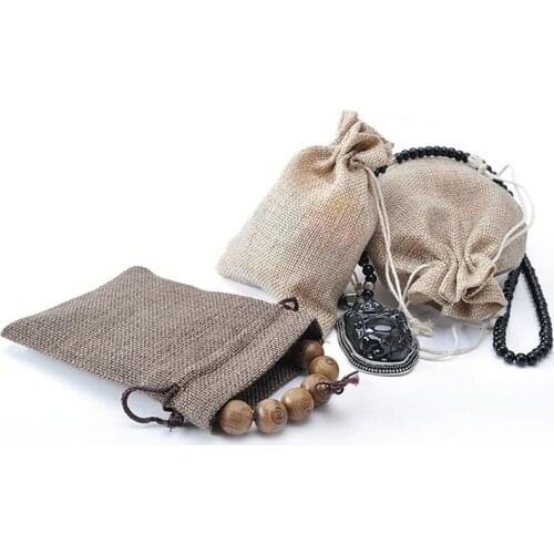 50 Pack, Elegant Thick Linen Drawstring Jewelry Gift Packaging Bag Pouch, 3 Sizes Beige Coffee Accessories Wedding Party Pouch