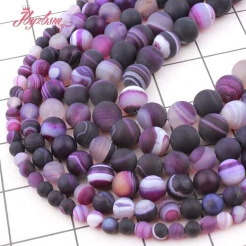 6,8,10,12mm Round Stripe Agates Bead Purple Frost Matte Loose Natural Stone Beads For Necklace Jewelry Making Spacer Strand 15"