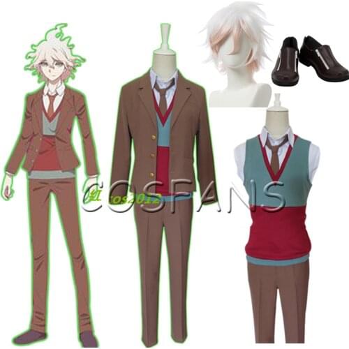 Anime Danganronpa 3 -The End of Cosplay Komaeda Nagito Cos Unisex School Uniform Halloween men Cosplay Costume wig and shoes