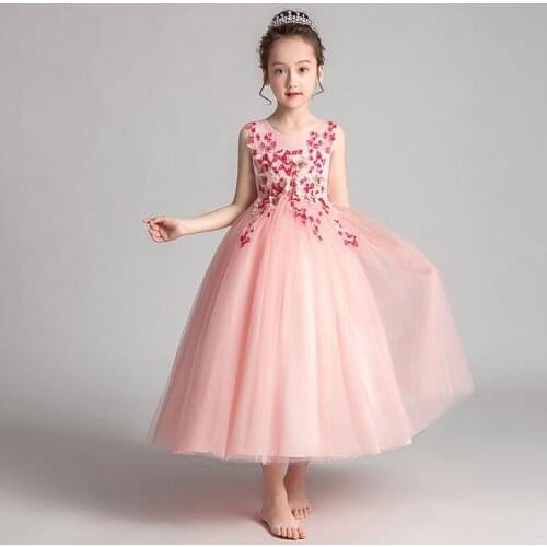 Kids Lace Embroidery First Communion Dresses Glitz Ball Gown Pageant Dress Flower Girl dresses for Weddings banquet Back Dress
