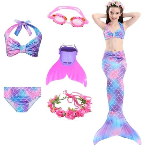 Summer Girls Mermaid Tail Outfit Children Pool Party Swimming Fancy Costume Kids Little Mermaid Clothes Sets with Monofin
