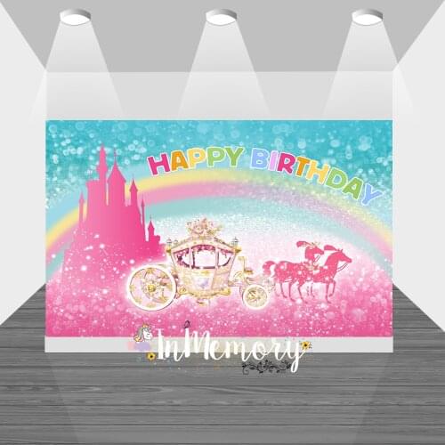 Photography Background Pink Princess Baby Shower Fantasy Castle Rainbow Photocall Party Glitter Backdrop for Photo Studio