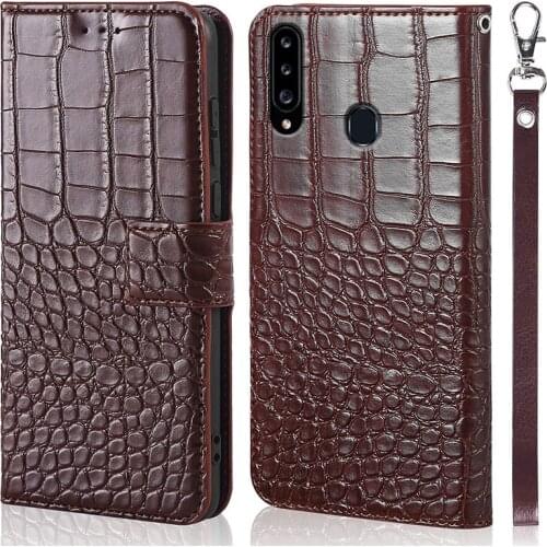 Leather Flip Case for Samsung Galaxy A20S crocodile grain Magnetic Wallet Cover for Samsung Galaxy A20S With Strap Case