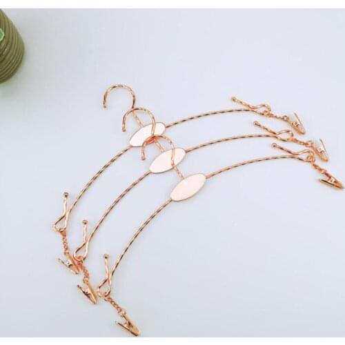 Rose Gold Metal Clothes Hanger with Clothespins Clip Bra Underwear Lingerie Panties Drying Rack Hanger Hook SN2524