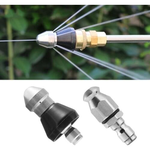 Powerful Pressure Pipe Dredging Sewer Cleaner Drain Washer Nozzle 1Forward 6Rear 3Rear Jets 1/4inch Quick Connect Thread Nozzle