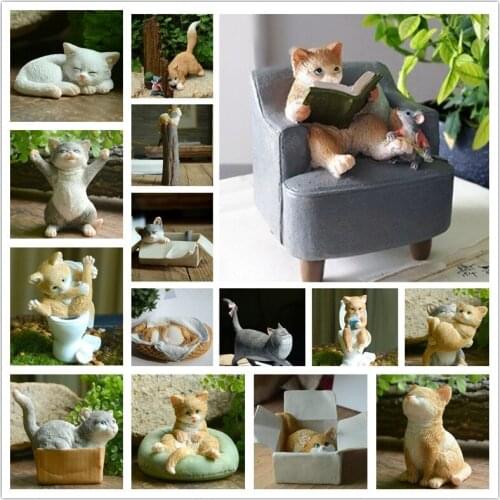 Lovely Cat Desk Ornaments Mini Gardening Decor Bonsai Miniascape Decoration Articles Potted Landscape Handicraft Gifts