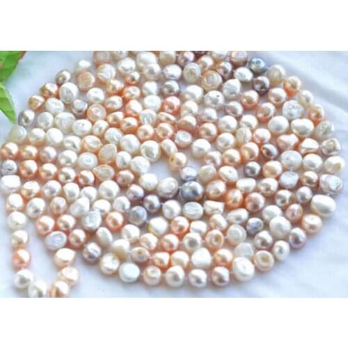 Natural 60" 8-9mm white pink Purple baroque freshwater pearl necklace Sweater chain