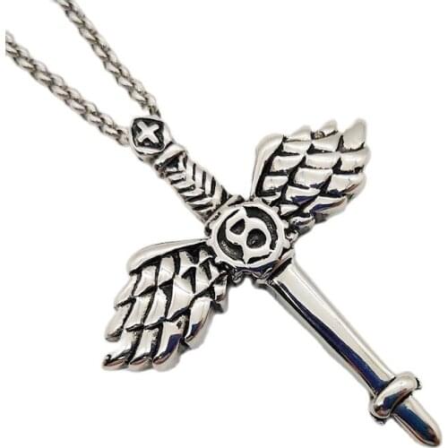 316L Stainless Steel Antique Silver Wings Cross pendant necklace Gothetic hip hop mens rock necklace fashion jewelry