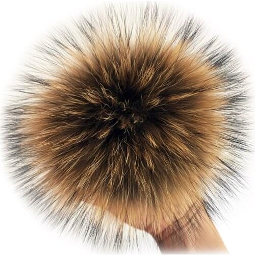 Fluffy Fox Fur Pompoms with Button 13-15cm DIY raccoon Fur Pom Poms Balls Natural Fur Pompon For Scarves Hats Bags Accessories