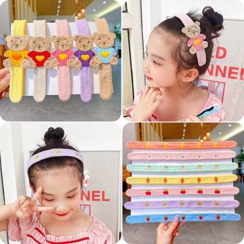 Childrens cartoon bear headband stickers autumn new woolen knitted Velcro girl cute hair accessories headdress
