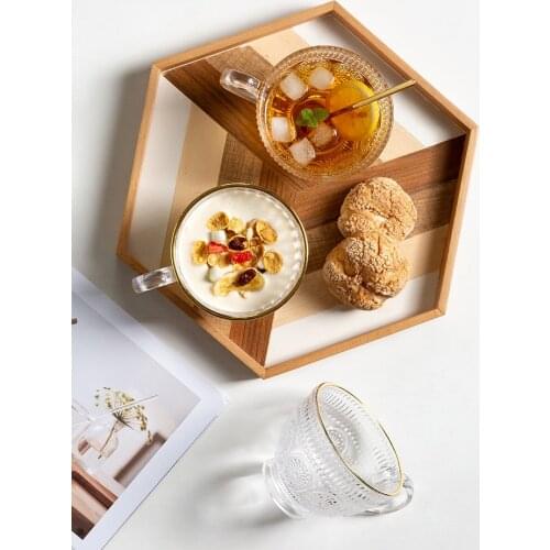 Creative Retro Transparent Embossed Glass Wine Glass Round Sun Flower Water Cup Breakfast Mug Heat Resistant Cold Drink Cups